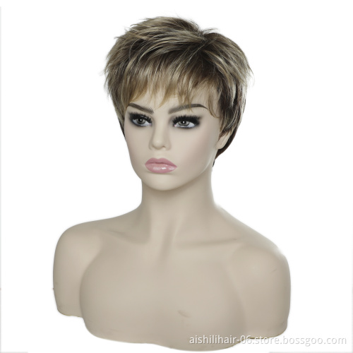Wholesale heat resistant stort straight ombre dark brown to golden wig synthetic hair wigs for women